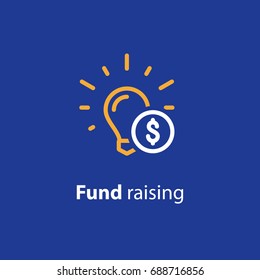 Donation And Crowdfunding Concept, Fund Raising, Sponsor, Idea Light Bulb, Start Up Business, Vector Line Icon