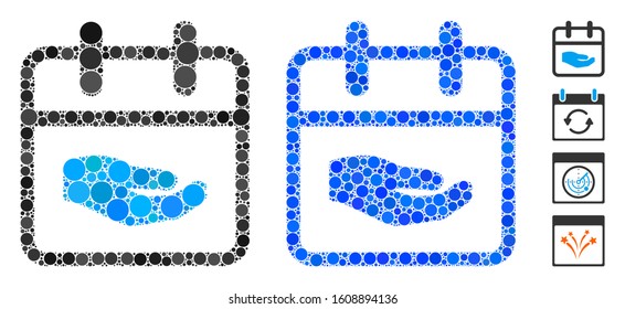 Donation day composition of filled circles in variable sizes and shades, based on donation day icon. Vector round dots are united into blue composition.