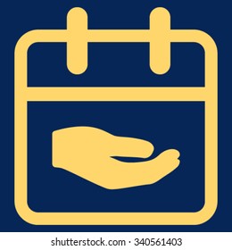 Donation Day vector icon. Style is flat symbol, yellow color, rounded angles, blue background.