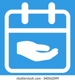 Donation Day vector icon. Style is flat symbol, white color, rounded angles, blue background.