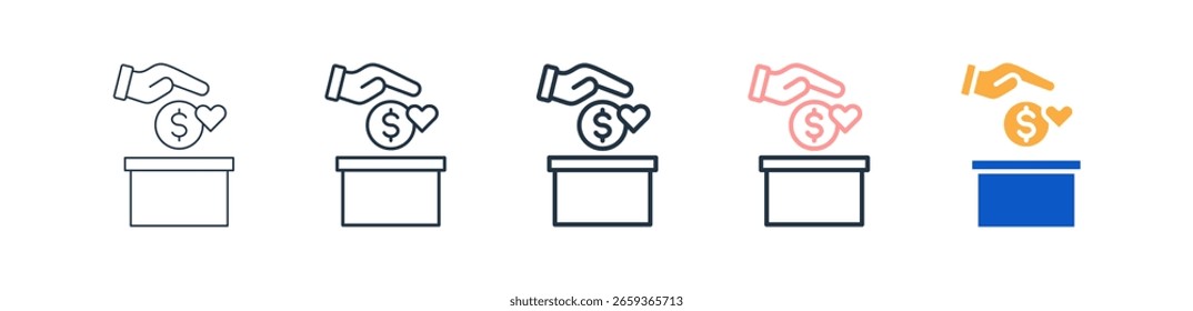 Ícones de estilo diferente da doação definem a ilustração vetorial.
