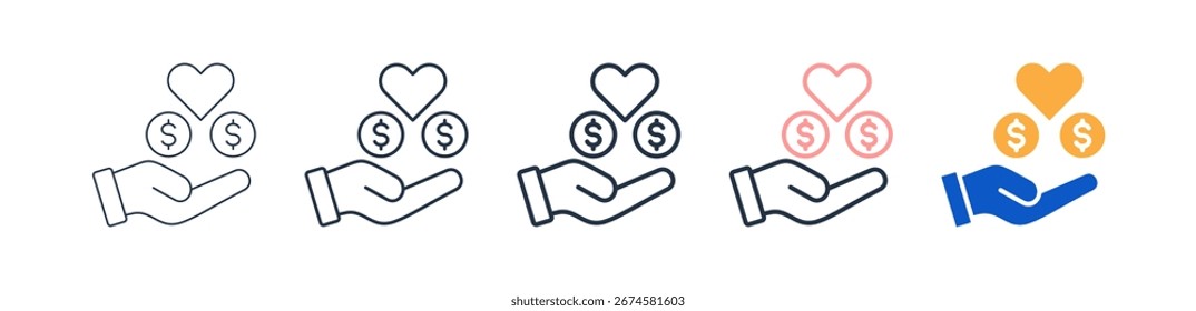 Ícones de estilo diferente da doação definem a ilustração vetorial.
