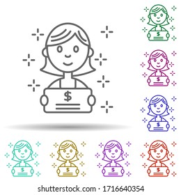 Icono de varios colores del certificado de donante de mujer. Línea delgada simple, contorno vectorial sin iconos de organización para ui y ux, sitio web o aplicación móvil