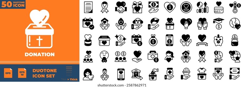 Donation Duotone Editable Icons set. Vector illustration in modern thin duotone style of donation icons: charity, support, heart, etc