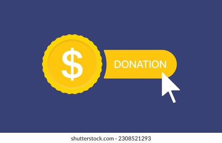 Donation. Flat, yellow, donation button. Vector illustration.