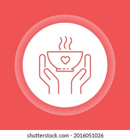 Donation Food Color Button Icon. Hands Hold Plate Hot Food. Pictogram For Web Page, Mobile App, Promo. 