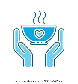 Donation Food Color Line Icon. Hands Hold Plate Hot Food. Pictogram For Web Page, Mobile App, Promo. 