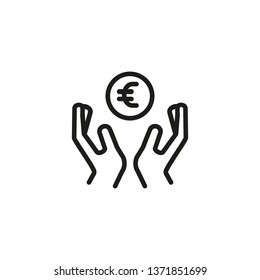 Donation Fund Line Icon. Hands Holding Or Protecting Money. Volunteering Concept. Vector Illustration Can Be Used For Charity, Fundraising, Financial Help