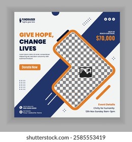 Donation and fundraising charity social media post or Charity activity web, online square banner template 
