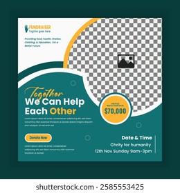 Donation and fundraising charity social media post or Charity activity web, online square banner template 