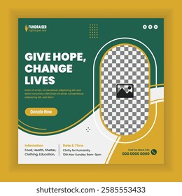 Donation and fundraising charity social media post or Charity activity web, online square banner template 