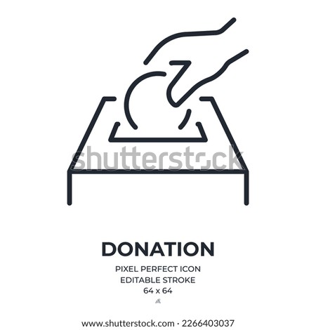 Donation and fundraising concept editable stroke outline icon isolated on white background flat vector illustration. Pixel perfect. 64 x 64.