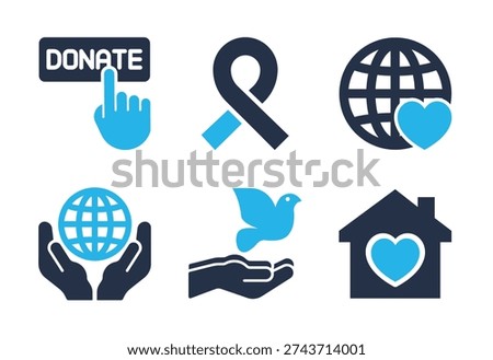 Donation and Global Humanity icon set. Solid glyph series icons