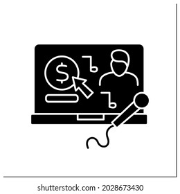 Donation Glyph Icon. Contribution For Supporting Talented Singers Or Comedians. Online Donations For Better Work. Virtual Tips Concept.Filled Flat Sign. Isolated Silhouette Vector Illustration