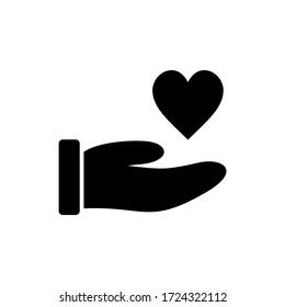 Diseño de iconos de glifos de donación. Diseño de ilustraciones de personas preocupadas. Mano de gesto con símbolo de donación de dinero. Icono vector de glifo negro.
