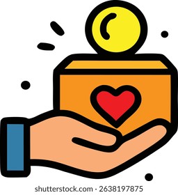 Donation Hand Box Heart Icon.