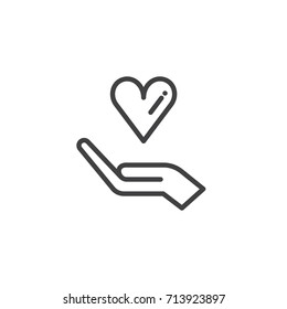 Donation hand with heart icon vector, filled flat sign, solid pictogram isolated on white. Charity symbol, logo illustration