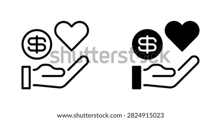 Donation Hand Line Icon, Outline Symbol for Charitable Giving, Volunteer Support, Community Help, Funding Campaign, and Financial Aid. Vector Sign Icon.