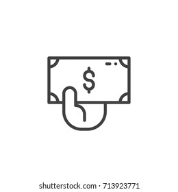 Donation hand with money icon vector, filled flat sign, solid pictogram isolated on white. Charity symbol, logo illustration