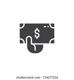 Donation hand with money icon vector, filled flat sign, solid pictogram isolated on white. Charity symbol, logo illustration