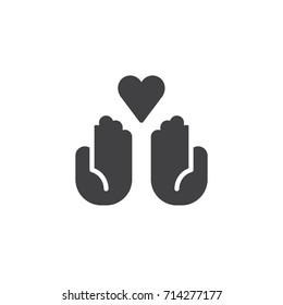 Donation hands with heart icon vector, filled flat sign, solid pictogram isolated on white. Charity symbol, logo illustration