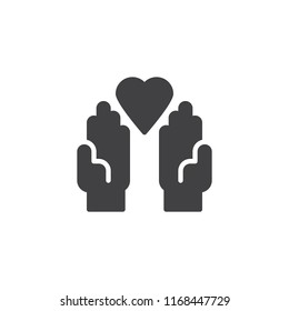 Donation hands with heart vector icon. filled flat sign for mobile concept and web design. Charity Hand with heart simple solid icon. Symbol, logo illustration. Pixel perfect vector graphics