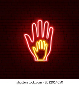 Signo de Neon de manos de donación. Ilustración vectorial de la promoción de la caridad.