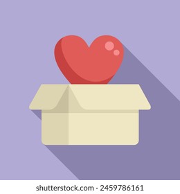 Donation heart box icon flat vector. Charity support. Social love share