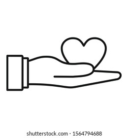 Donation heart hand icon. Outline donation heart hand vector icon for web design isolated on white background