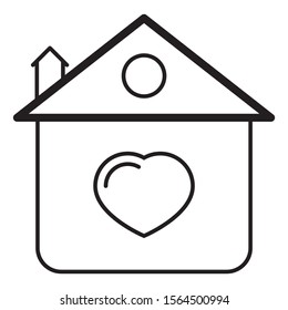 Donation Home and Heart vector graphics icon on white background, Volunteers Support, Charitable Organizations Linear Design