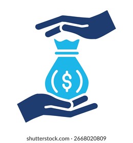 Icono De La Donación En Diseño Plano Monocromo Azul, Ilustración vectorial