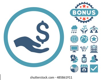 Donation icon with bonus design elements. Vector illustration style is flat iconic bicolor symbols, cyan and blue colors, white background.