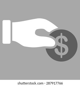 Donation icon from Business Bicolor Set. This flat vector symbol uses dark gray and white colors, rounded angles, and isolated on a silver background.