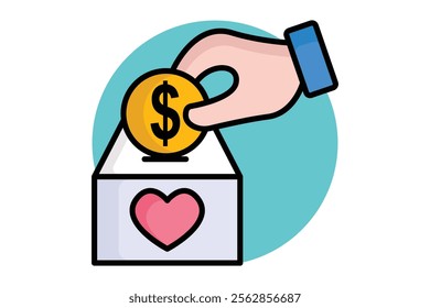 Donation icon. colored outline icon style. hand with charity box and dollar. icon related to charity. donation elements vector illustration