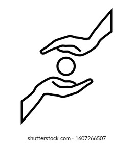 Donation icon concept. Hand putting coin in the box. Perfect use for web, pattern, design, etc.