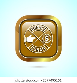 Donation icon design illustration, Donate icon sign, Charity concept symbol, Gold color square button design
