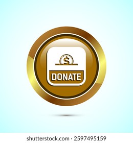 Donation icon design illustration, Donate icon sign, Charity concept symbol, Gold color round button design
