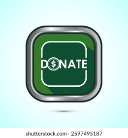 Donation icon design illustration, Donate icon sign, Charity concept symbol, Green color shadow button design 