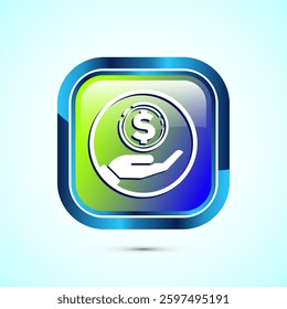 Donation icon design illustration, Donate icon sign, Charity concept symbol, Glossy square button design