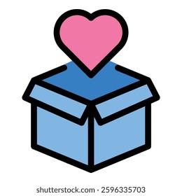 Donation icon in flat line style representing charity giving and generosity ideal for non-profits fundraising and social impact concepts.