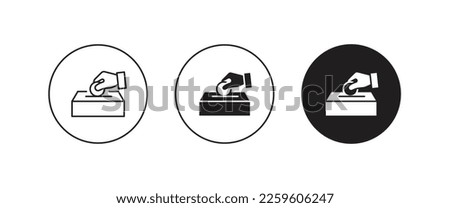 Donation icon, hand putting coin in the box, Money box, Charity  symbol logo illustration,editable stroke, flat design style isolated on white