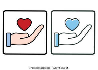 Donation icon illustration. Hand with heart. Icon related to charity. Lineal color icon style, two tone. Simple vector design editable