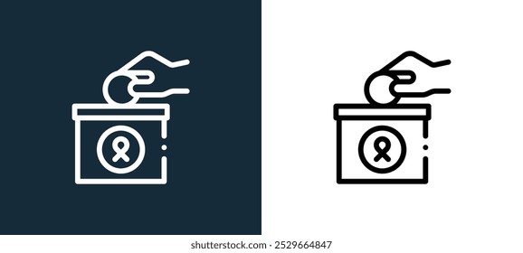 Icono de la donación aislado en colores blanco y negro Esquema de donación Icono de Vector lineal de la colección de concienciación sobre el cáncer de mama para App móviles, Web y UI.