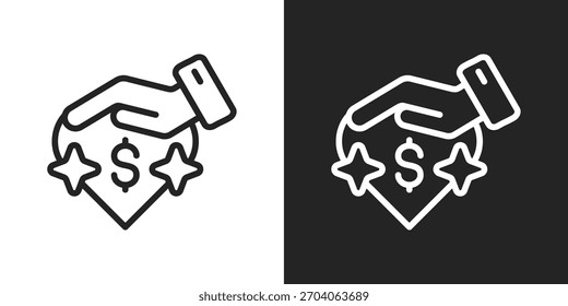 Donation Icon In Line Version On Black And White Background