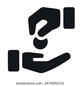 Icono de donación, palmas, dinero. Vector gráfico