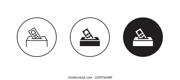 Icono de donación, poner moneda en la caja, Caja de dinero, Ilustración del logotipo del símbolo de la caridad, trazo editable, estilo de diseño plano aislado en blanco