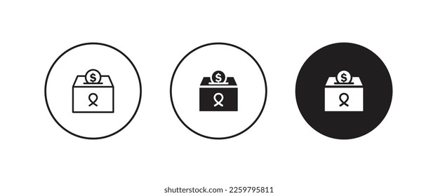 Donation icon, putting coin in the box, Money box, Charity  symbol logo illustration,editable stroke, flat design style isolated on white