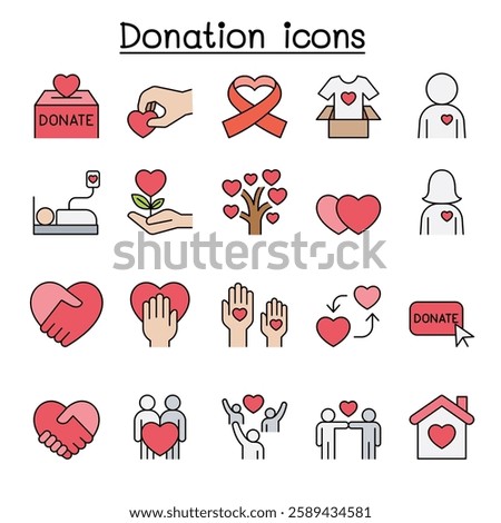 Donation icon set in color line style
