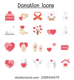 Donation icon set in flat color style