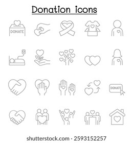 Donation icon set in thin line style